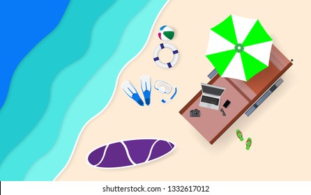 Gadgets on beach background vector illustration