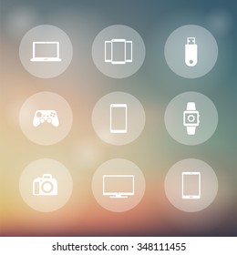 Gadgets, round transparent icons, vector illustration