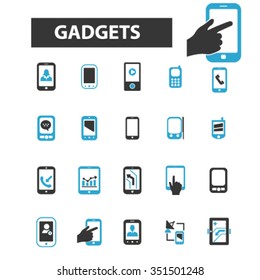 gadgets, smartphone, cell phone icons, signs set, vector 