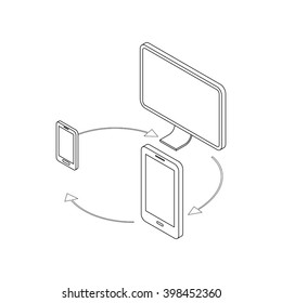 Gadgets synchronization icon, isometric 3d style