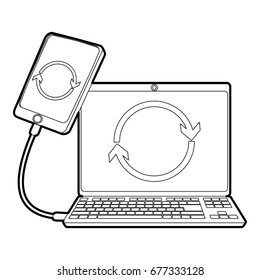 Gadgets synchronized operation icon. Outline illustration of gadgets synchronized operation vector icon for web design