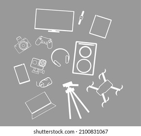 Gadgets Technology Doodle Line Art Illustration. Vector Clip Art. Banner Set Logos.
