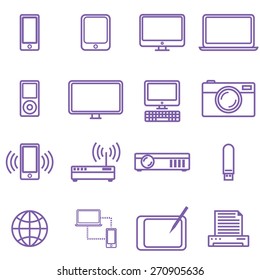 Gadgets and technology icons set, linear style. Vector illustration in simple line design.