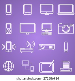 Gadgets and technology icons set, linear style. Vector illustration in simple line design.