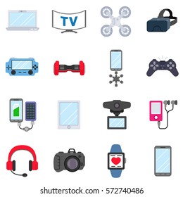gadgets and technology icons set. modern electronic devices, flat design. isolated symbols collection