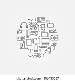 Gadgets vector illustration - vector set of different modern gadgets in thin line style