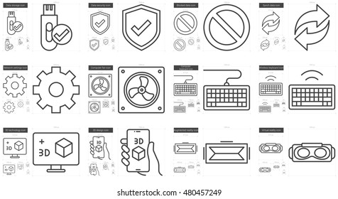 Gadgets vector line icon set isolated on white background. Gadgets line icon set for infographic, website or app. Scalable icon designed on a grid system.