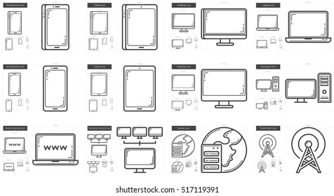 Gadgets vector line icon set isolated on white background. Gadgets line icon set for infographic, website or app. Scalable icon designed on a grid system.