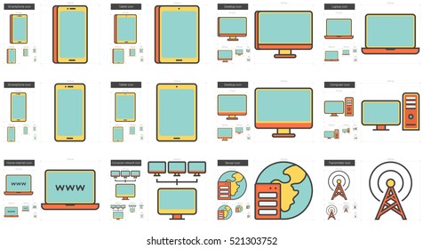 Gadgets vector line icon set isolated on white background. Gadgets line icon set for infographic, website or app. Scalable icon designed on a grid system.