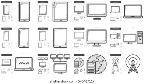 Gadgets vector line icon set isolated on white background. Gadgets line icon set for infographic, website or app. Scalable icon designed on a grid system.