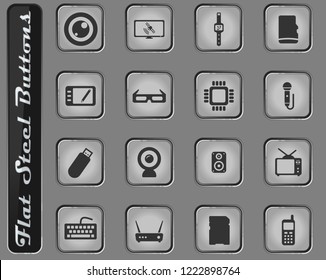 Gadgets vector web icons on the flat steel buttons