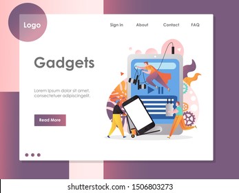Gadgets vector website template, web page and landing page design for website and mobile site development. Modern electronic devices concept.
