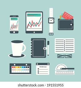 Gadgets with workspace,Vector cartoon business