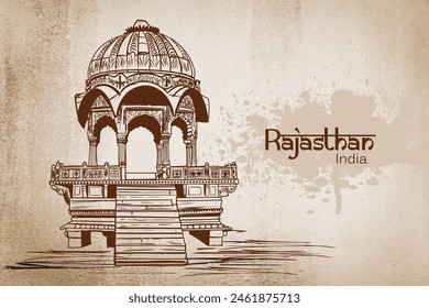 Gadi Sagar Lake Jaisalmer Rajasthan, India, Vector de dibujo a mano