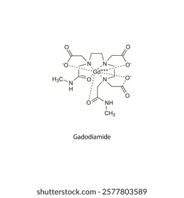 Gadodiamide flat skeletal molecular structure Contrast media treatment. Vector illustration scientific diagram.