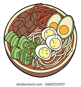 Gado-gado is a typical Indonesian salad containing boiled vegetables and potatoes, boiled eggs, fried tofu tempeh and lontong, served with peanut sauce
