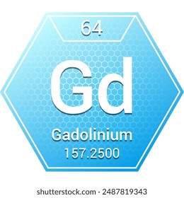 Gadolinium (Gd) (064) Lanthanide - Fundamental Chemical Element, Periodic Table in Chemistry Symbol, Name, Atomic Mass, Number, Chemistry Hexagon Logo Icon Design, White Background