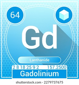 Gadolinium (Gd) Element - Lanthanide - Periodic Table, Chemical Symbol, Name, Atomic Weight, Atomic Number, Electron Shells, Classification, Phase at STP - Chemistry Logo Icon Design