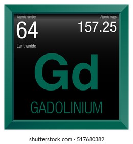 Gadolinium symbol. Element number 64 of the Periodic Table of the Elements - Chemistry - Green frame with black background