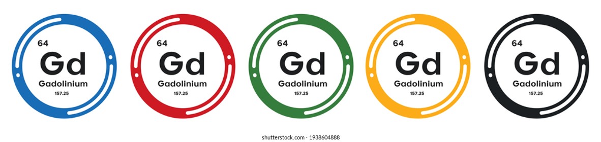 Juego de símbolos de gadolinio. ilustración vectorial de diseño plano en 5 colores opciones de diseño web