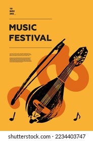 Gadulka, folk. Music festival poster. String musical instruments. Competition.  A set of vector illustrations. Minimalistic design. Banner, flyer, cover, print.