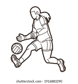 Gaelic Football Female Player Action Cartoon Vector