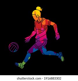 Gaelic Football Female Player Action Cartoon Vector