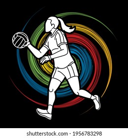 Gaelic Football Female Player Action Cartoon Graphic Vector