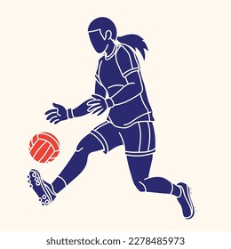 Gaelic Football Female Player Action Cartoon Graphic Vector