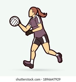 Gaelic Football female player cartoon graphic vector.	