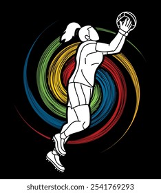 Gaelic Football Female Player Sport Action Cartoon Graphic Vector