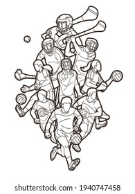 Gaelic Football And Hurling Sport Players Action Cartoon Graphic Vector