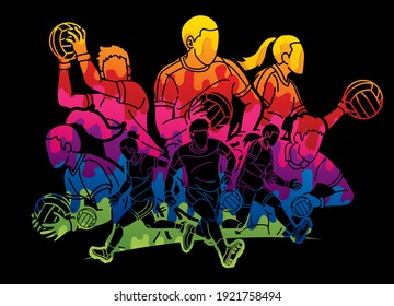 Gaelic Football Male and Female Players Action Cartoon Graphic Vector