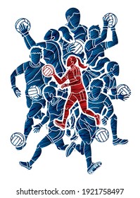 Gaelic Football Male and Female Players Action Cartoon Graphic Vector