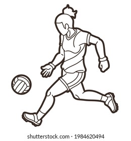 Gaelic Football Sport Female Player Action Cartoon Graphic Vector