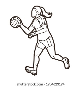 Gaelic Football Sport Female Player Action Cartoon Graphic Vector