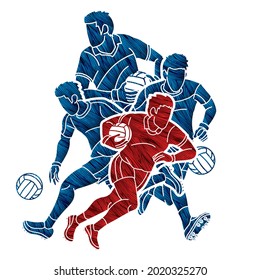 Gaelic Football Sport Male Players Action Cartoon Graphic Vector