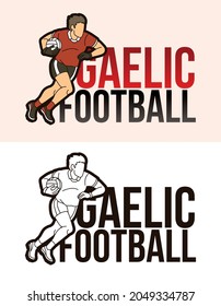 Gaelic Football Text with Sport Player Graphic Vector