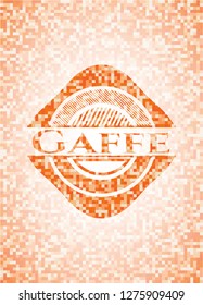 Gaffe orange tile background illustration. Square geometric mosaic seamless pattern with emblem inside.