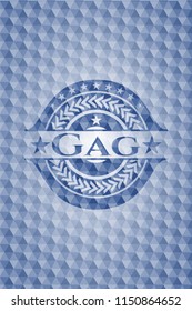 Gag blue badge with geometric background.