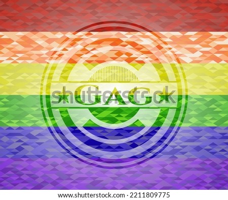 Gag emblem on mosaic background with the colors of the LGBT flag. 
