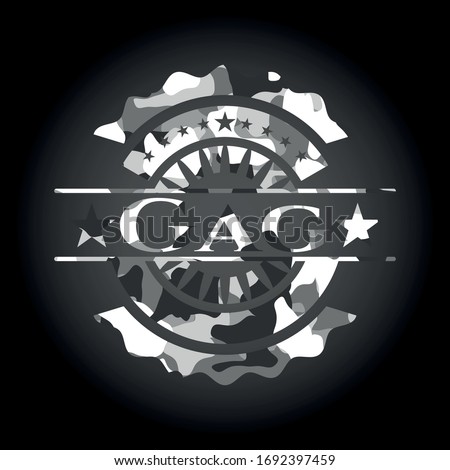 Gag grey camouflage emblem. Vector Illustration.