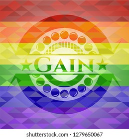 Gain emblem on mosaic background with the colors of the LGBT flag