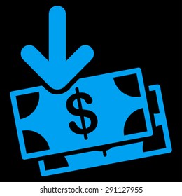 Gain icon from Commerce Set. Vector style: flat symbol, blue color, rounded angles, black background.