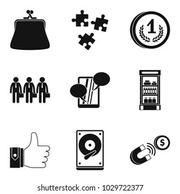 Gain icons set. Simple set of 9 gain vector icons for web isolated on white background