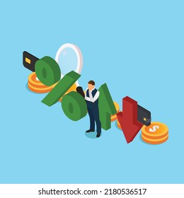 Gain And Loss Profit Concept With A Trader Isometric 3d Vector Illustration Concept For Banner, Website, Illustration, Landing Page, Flyer, Etc.