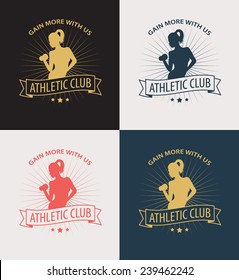 gain more with us emblem with athletic girl vector illustration, eps10, easy to edit