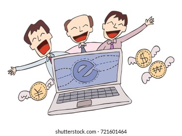 Gain profits by importing and exporting transactions through the computer network.Business is thriving.Employees' efforts increase profits.