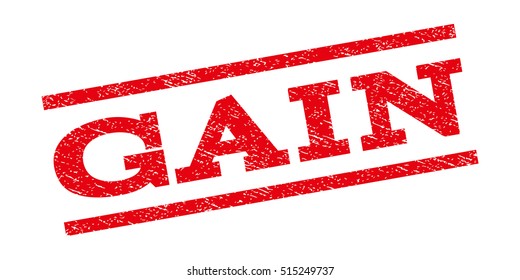 Gain watermark stamp. Text caption between parallel lines with grunge design style. Rubber seal stamp with dust texture. Vector red color ink imprint on a white background.