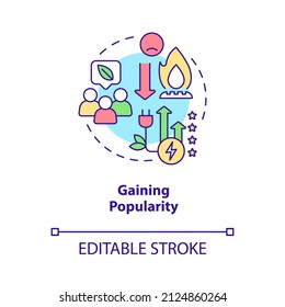 Gaining popularity concept icon. Benefits of electrification abstract idea thin line illustration. Isolated outline drawing. Editable stroke. Roboto-Medium, Myriad Pro-Bold fonts used